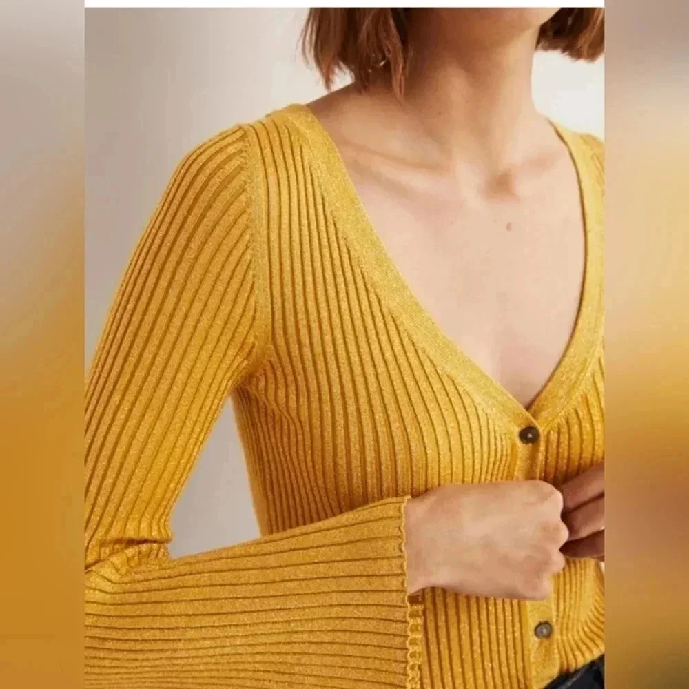Boden Gold Ribbed Metallic Cardigan - Picture 2 of 9